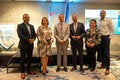 (at centre from L to R) Prime Minister of Aruba, Her Excellency Evelyn Wever-Croes, PAHO/WHO Representative for Trinidad and Tobago and the Dutch Caribbean Islands, Dr. Gabriel Vivas Francesconi and the Minister of Tourism and Health, Mr. Danguillaume P. Oduber.